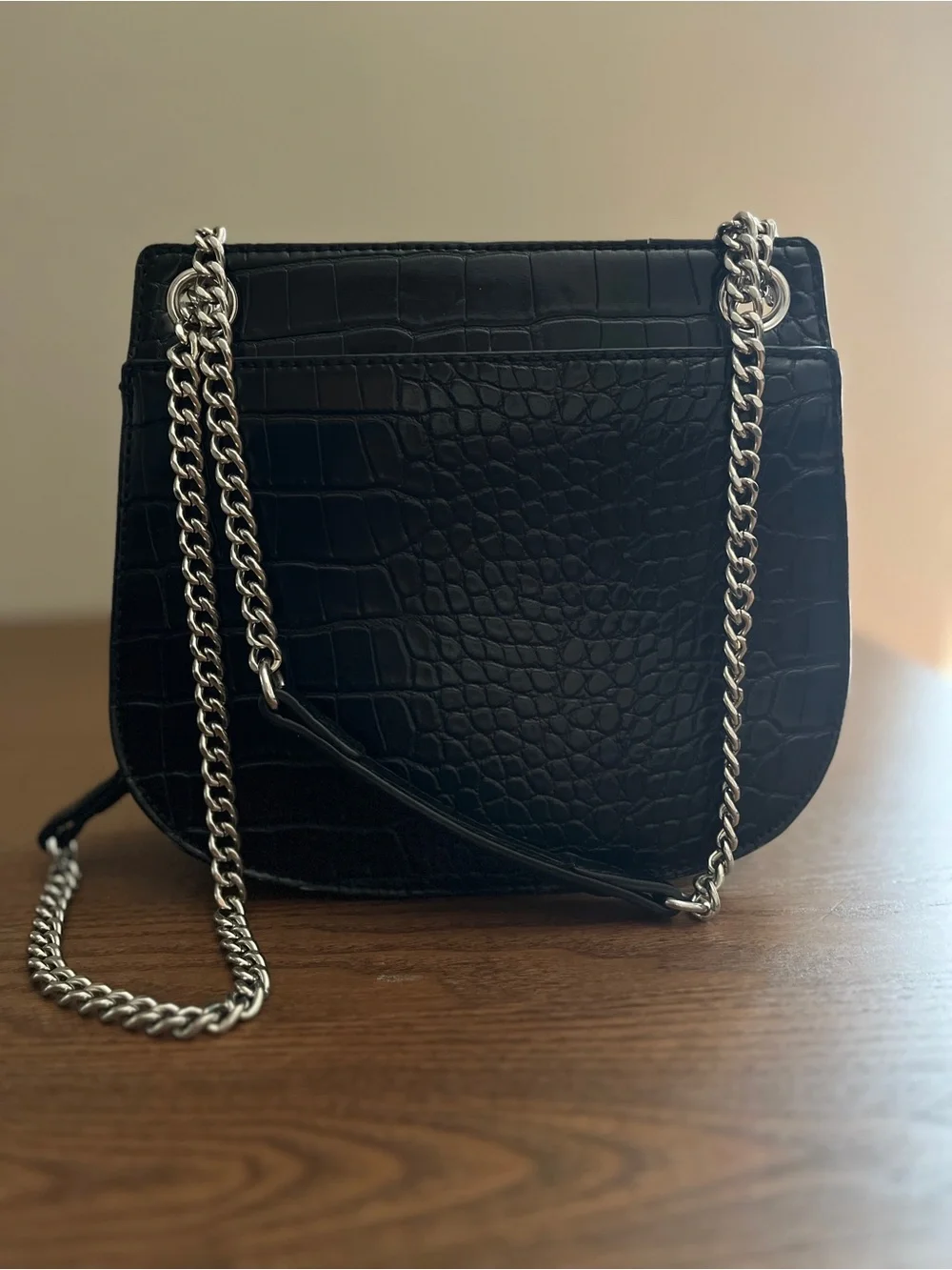 Nine West Black Croc-Embossed Crossbody Bag with Silver Hardware